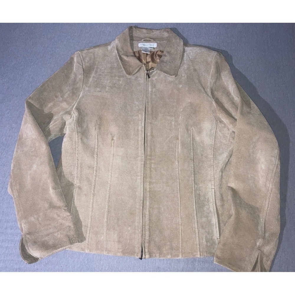 Coldwater Creek Faux Suede Jacket Womens XL Tan Western Boho Zip Front